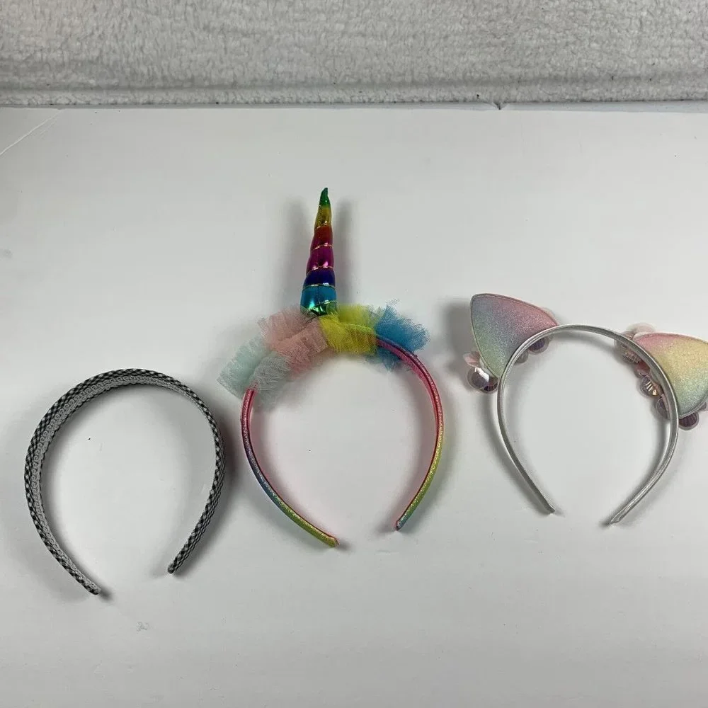 3 Piece Shiny Unicorn Horn Rainbow Elastic Cat Glamour‎ Headband Catchers 6185